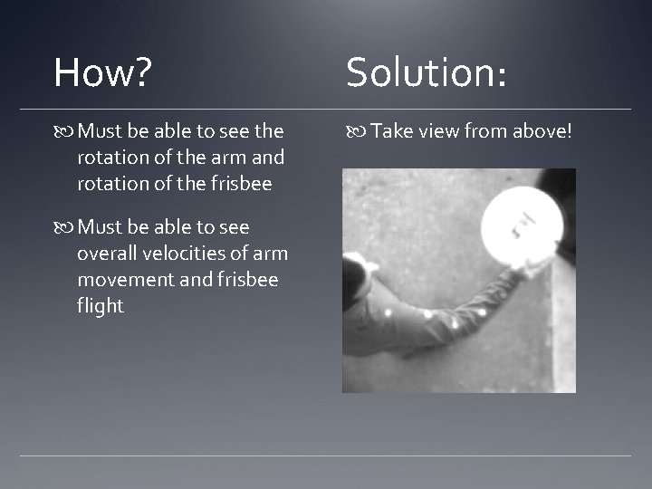 How? Solution: Must be able to see the rotation of the arm and rotation