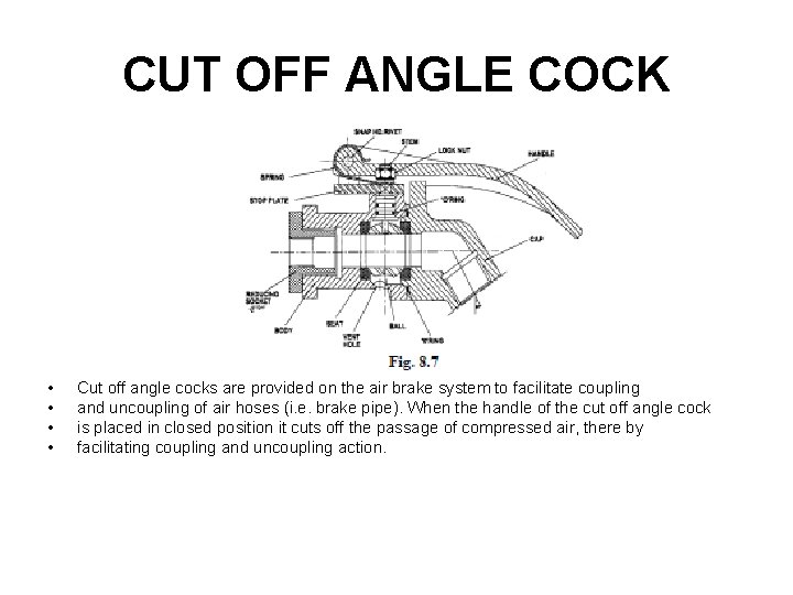 CUT OFF ANGLE COCK • • Cut off angle cocks are provided on the