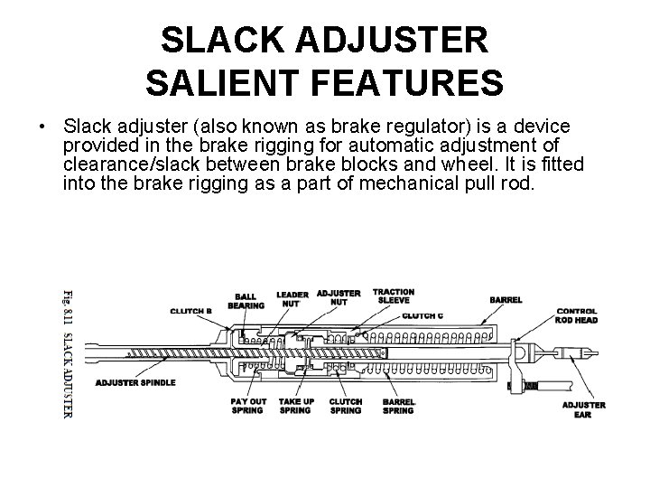 SLACK ADJUSTER SALIENT FEATURES • Slack adjuster (also known as brake regulator) is a