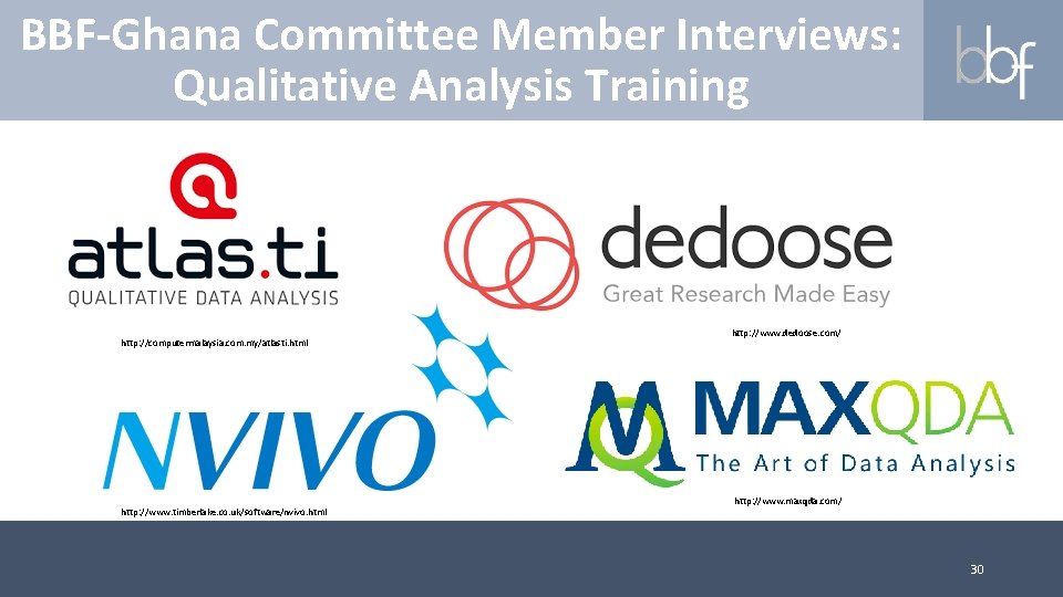 BBF-Ghana Committee Member Interviews: Qualitative Analysis Training http: //computermalaysia. com. my/atlasti. html http: //www.