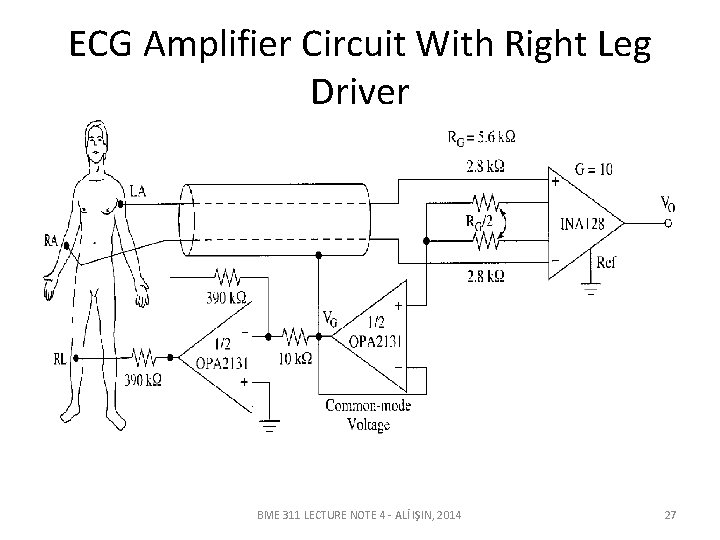 ECG Amplifier Circuit With Right Leg Driver BME 311 LECTURE NOTE 4 - ALİ ECG Amplifier Circuit With Right Leg Driver BME 311 LECTURE NOTE 4 - ALİ