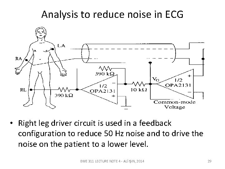 Analysis to reduce noise in ECG • Right leg driver circuit is used in