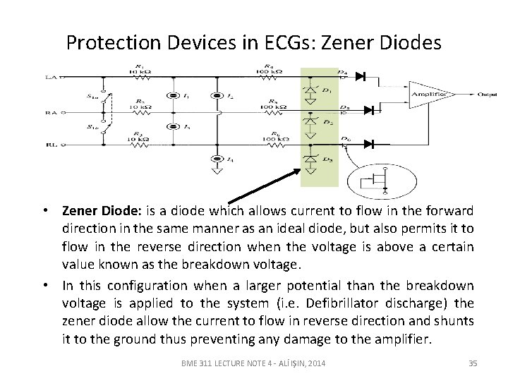 Protection Devices in ECGs: Zener Diodes • Zener Diode: is a diode which allows