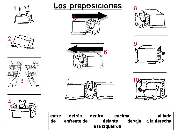 Las preposiciones 1 8 5 2 9 6 3 7 10 4 entre detrás