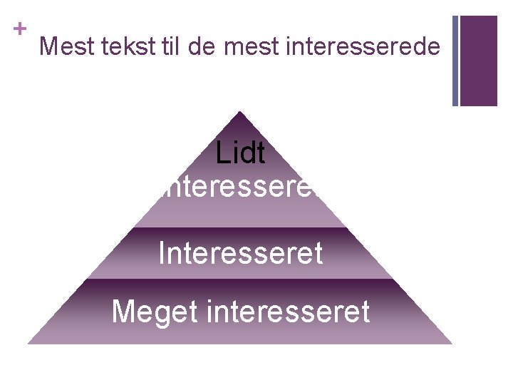 + Mest tekst til de mest interesserede Lidt interesseret Interesseret Meget interesseret 