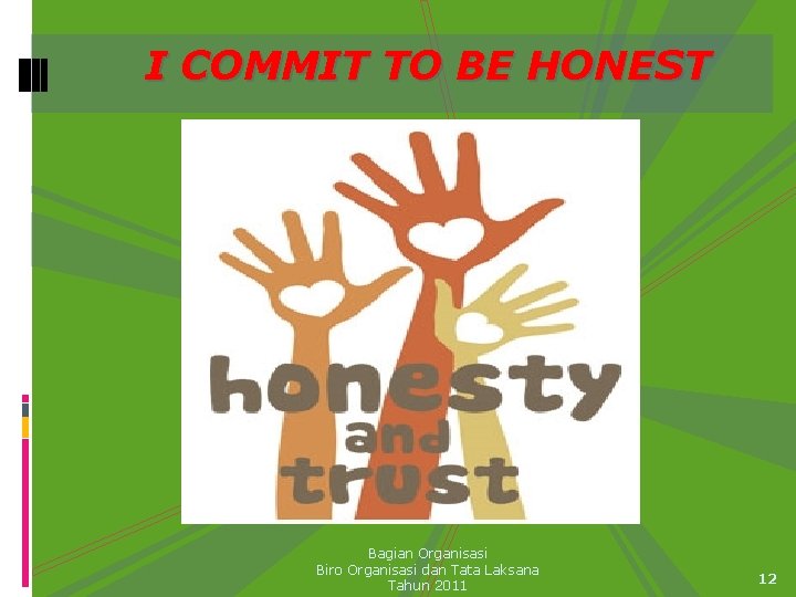 I COMMIT TO BE HONEST Bagian Organisasi Biro Organisasi dan Tata Laksana Tahun 2011