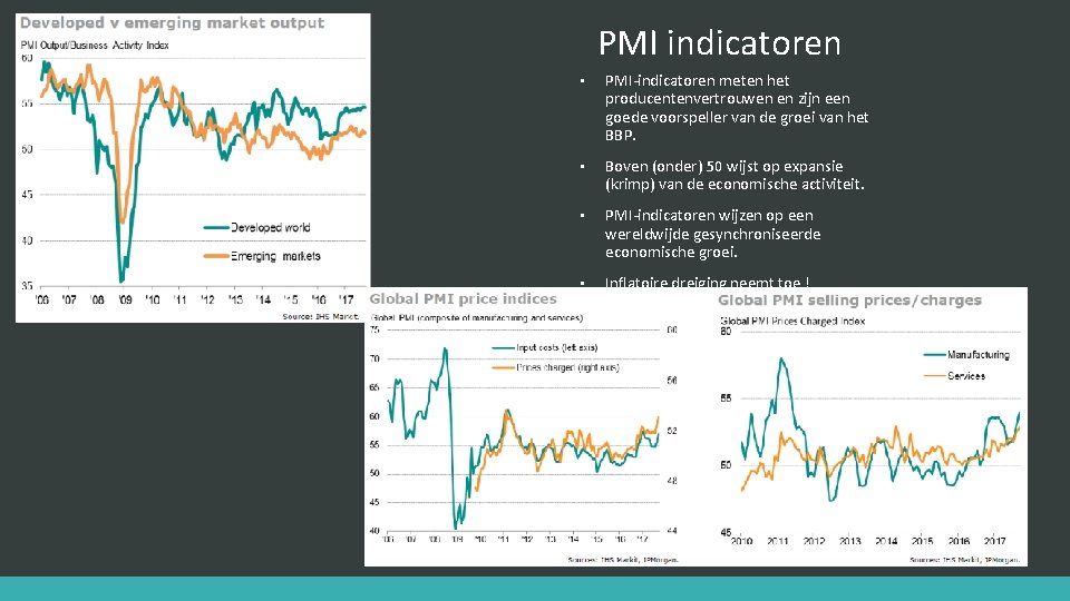 PMI indicatoren • PMI-indicatoren meten het producentenvertrouwen en zijn een goede voorspeller van de