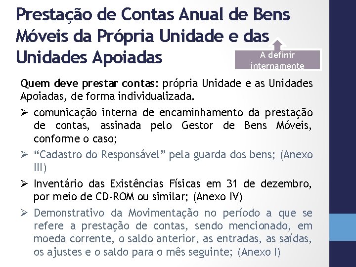 Prestação de Contas Anual de Bens Móveis da Própria Unidade e das A definir