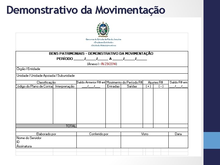 Demonstrativo da Movimentação Saldo em 31/12/2014: Valor histórico: R$ 1. 000, 00 + 100,