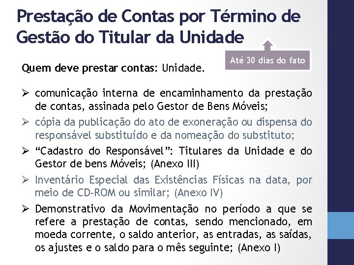 Prestação de Contas por Término de Gestão do Titular da Unidade Quem deve prestar