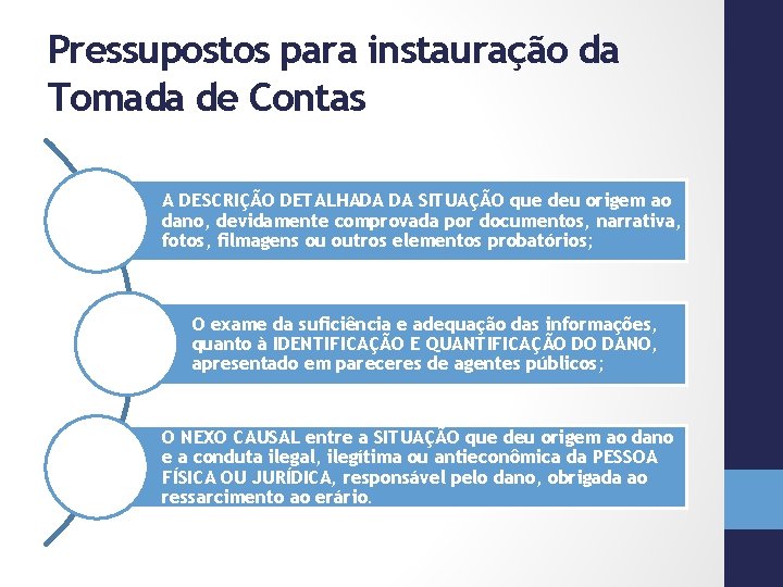 Pressupostos para instauração da Tomada de Contas A DESCRIÇÃO DETALHADA DA SITUAÇÃO que deu