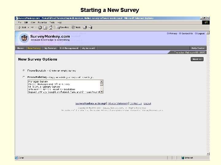 Starting a New Survey 