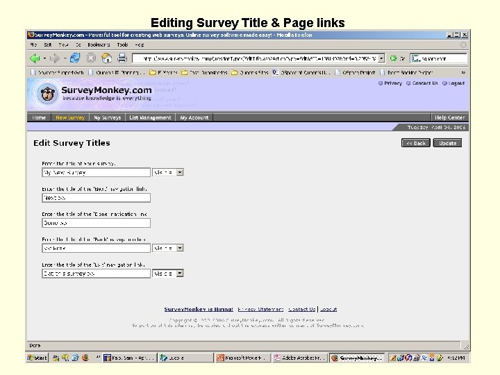 Editing Survey Title & Page links 