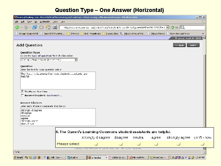Question Type – One Answer (Horizontal) 