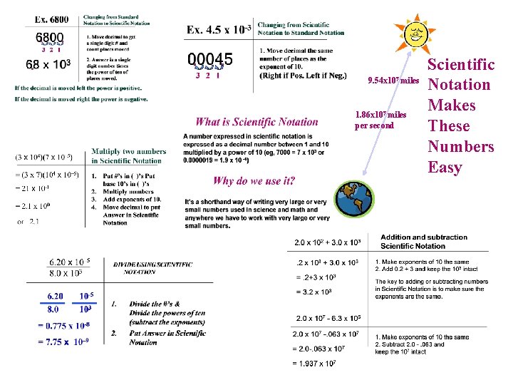 9. 54 x 107 miles 1. 86 x 107 miles per second Scientific Notation