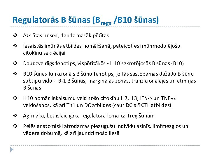 Regulatorās B šūnas (Bregs /B 10 šūnas) v Atklātas nesen, daudz mazāk pētītas v