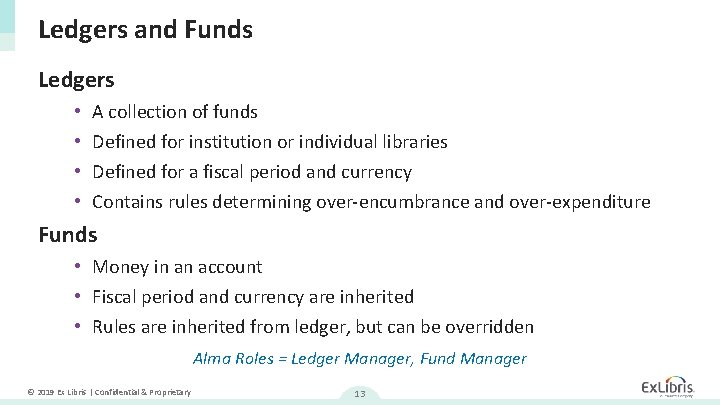 Ledgers and Funds Ledgers • • A collection of funds Defined for institution or