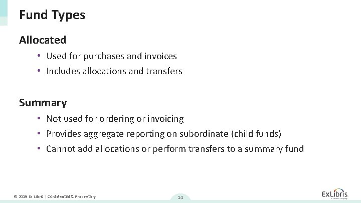 Fund Types Allocated • Used for purchases and invoices • Includes allocations and transfers