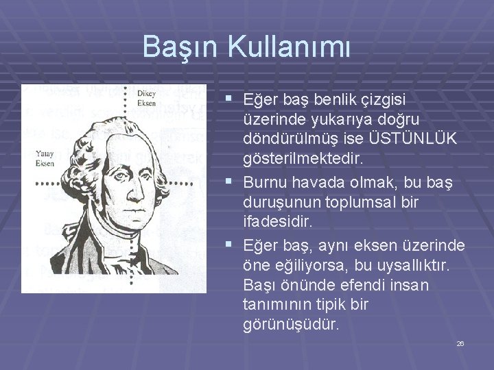 Başın Kullanımı § Eğer baş benlik çizgisi üzerinde yukarıya doğru döndürülmüş ise ÜSTÜNLÜK gösterilmektedir.