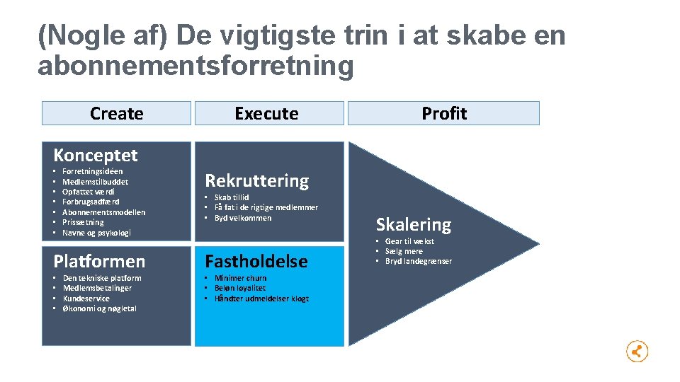 (Nogle af) De vigtigste trin i at skabe en abonnementsforretning Create Execute Profit Konceptet