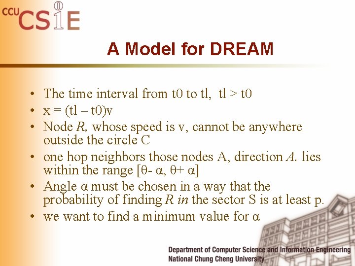 A Model for DREAM • The time interval from t 0 to tl, tl A Model for DREAM • The time interval from t 0 to tl, tl