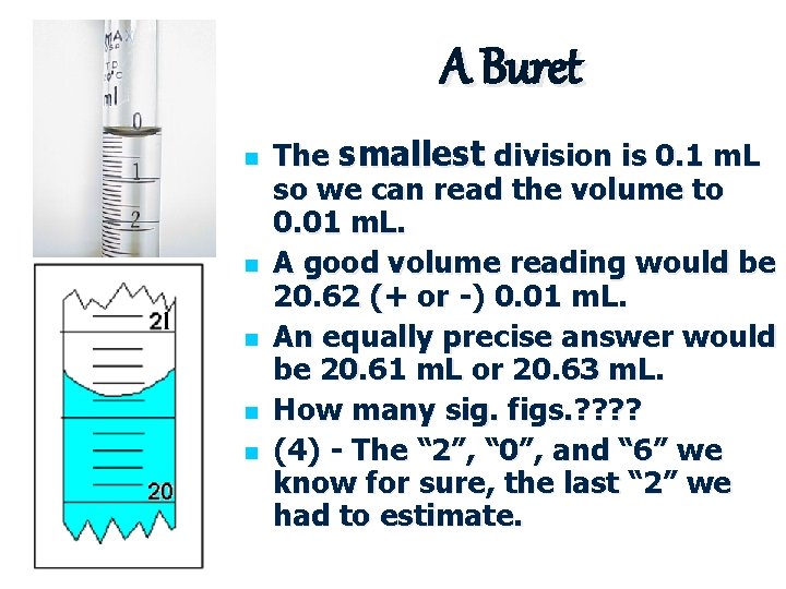 A Buret n n n The smallest division is 0. 1 m. L so