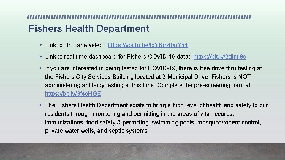 Fishers Health Department • Link to Dr. Lane video: https: //youtu. be/lo. YBm 40