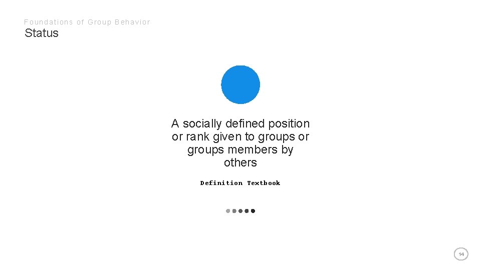 Foundations of Group Behavior Status A socially defined position or rank given to groups