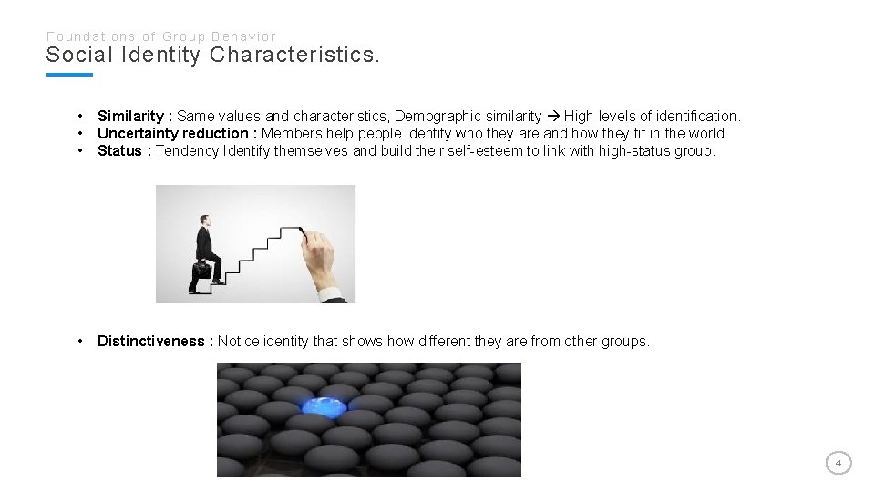 Foundations of Group Behavior Social Identity Characteristics. • • • Similarity : Same values