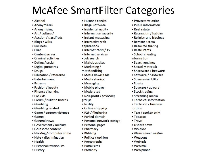 Mc. Afee Smart. Filter Categories 