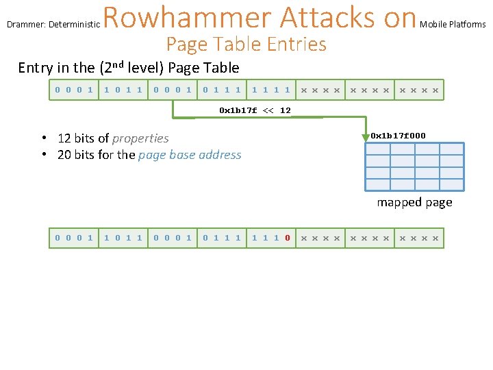 Drammer: Deterministic Rowhammer Attacks on Page Table Entries Mobile Platforms Entry in the (2