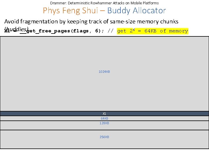 Drammer: Deterministic Rowhammer Attacks on Mobile Platforms Phys Feng Shui – Buddy Allocator Avoid