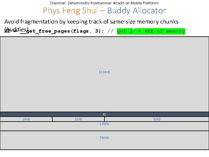 Drammer: Deterministic Rowhammer Attacks on Mobile Platforms Phys Feng Shui – Buddy Allocator Avoid