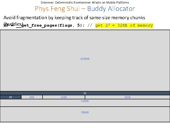 Drammer: Deterministic Rowhammer Attacks on Mobile Platforms Phys Feng Shui – Buddy Allocator Avoid