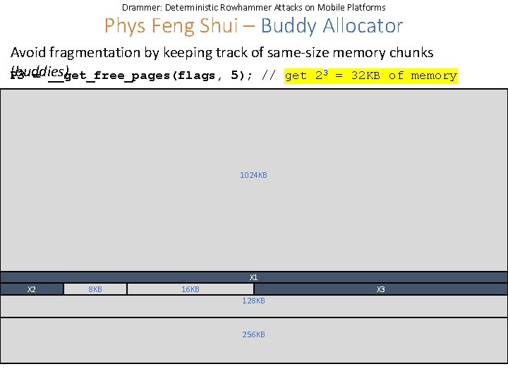 Drammer: Deterministic Rowhammer Attacks on Mobile Platforms Phys Feng Shui – Buddy Allocator Avoid