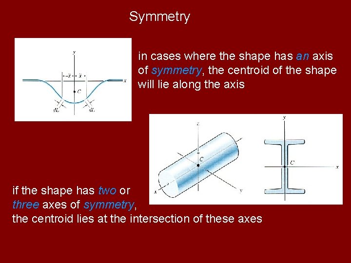 Symmetry in cases where the shape has an axis of symmetry, the centroid of