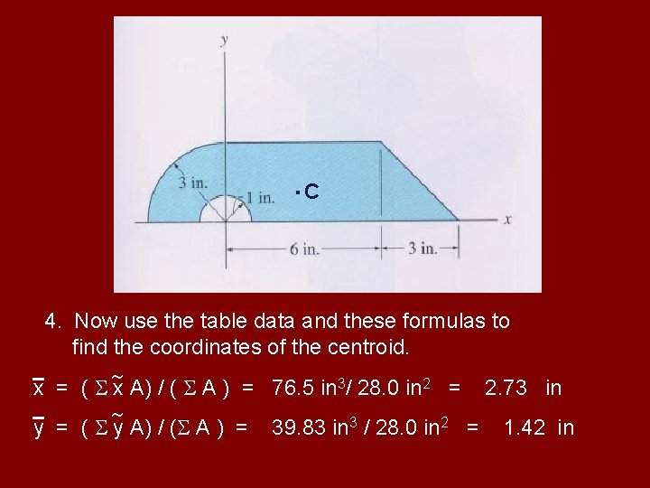 ·C 4. Now use the table data and these formulas to find the coordinates