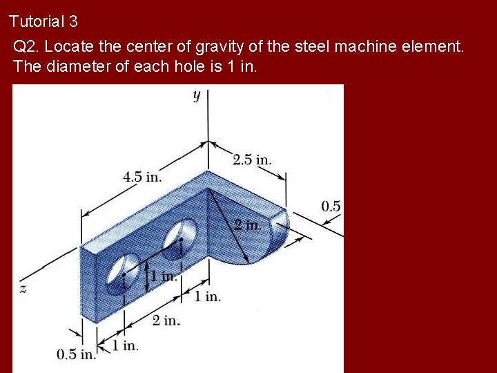 Tutorial 3 Q 2. Locate the center of gravity of the steel machine element.