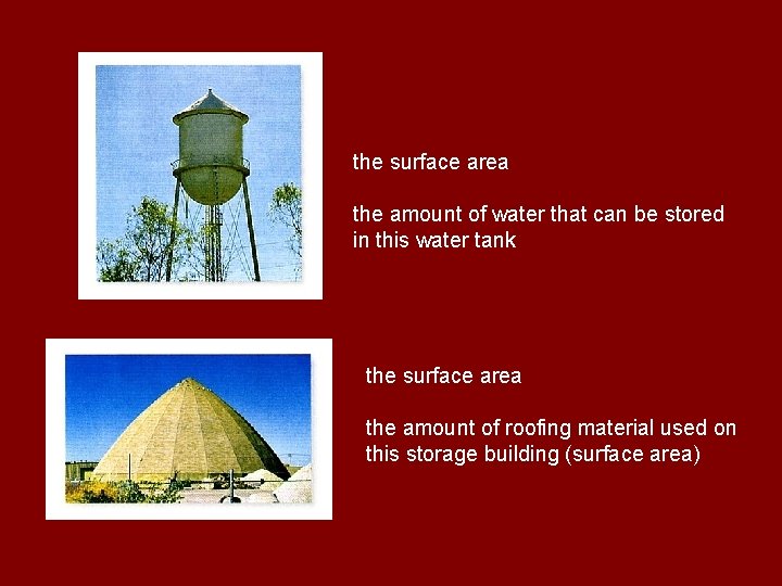 the surface area the amount of water that can be stored in this water
