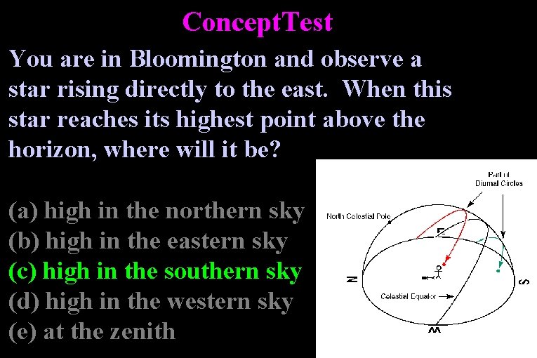 Concept. Test You are in Bloomington and observe a star rising directly to the