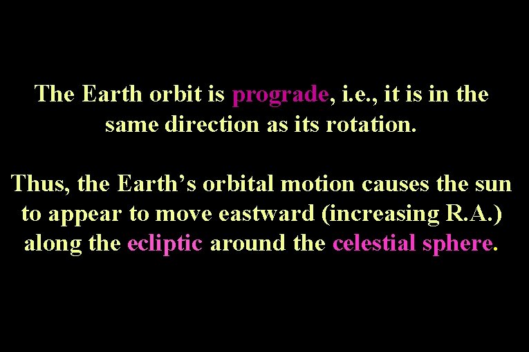 The Earth orbit is prograde, i. e. , it is in the same direction