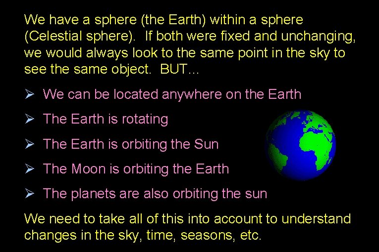 We have a sphere (the Earth) within a sphere (Celestial sphere). If both were