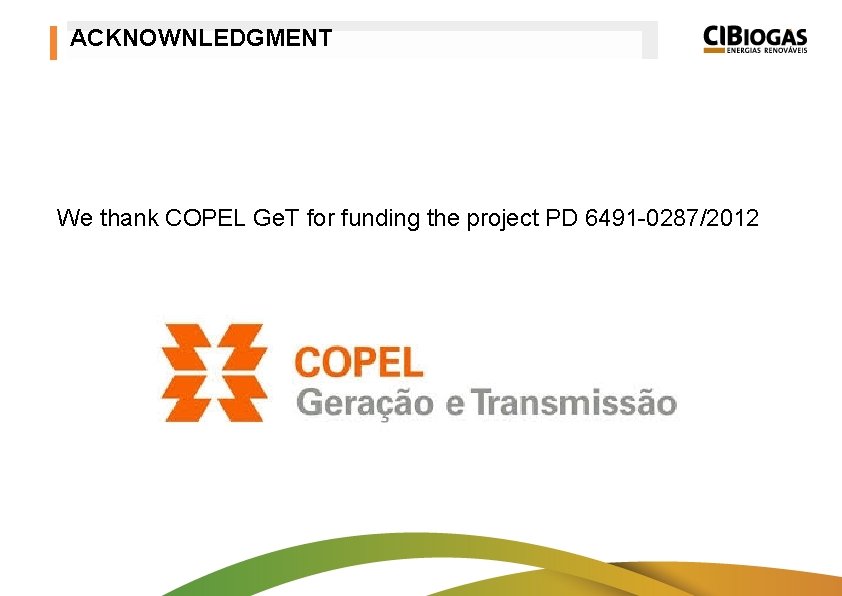 ACKNOWNLEDGMENT We thank COPEL Ge. T for funding the project PD 6491 -0287/2012 