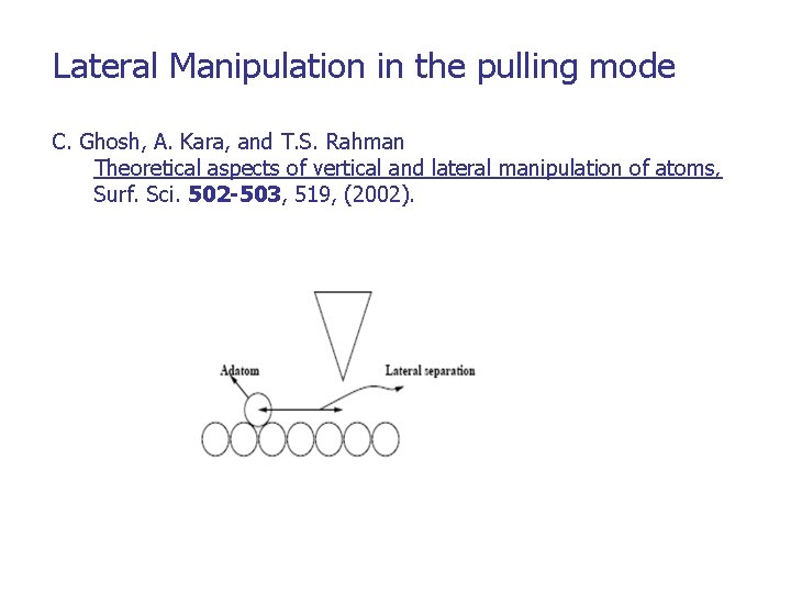 Lateral Manipulation in the pulling mode C. Ghosh, A. Kara, and T. S. Rahman