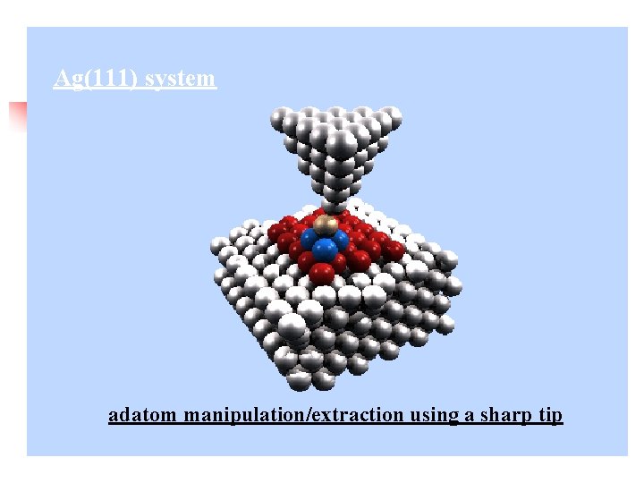 Ag(111) system adatom manipulation/extraction using a sharp tip 