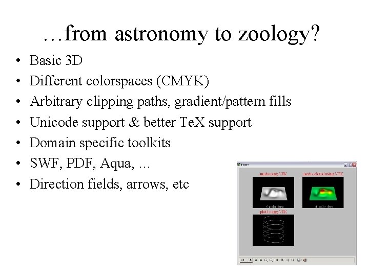 …from astronomy to zoology? • • Basic 3 D Different colorspaces (CMYK) Arbitrary clipping