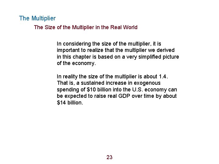 The Multiplier The Size of the Multiplier in the Real World In considering the