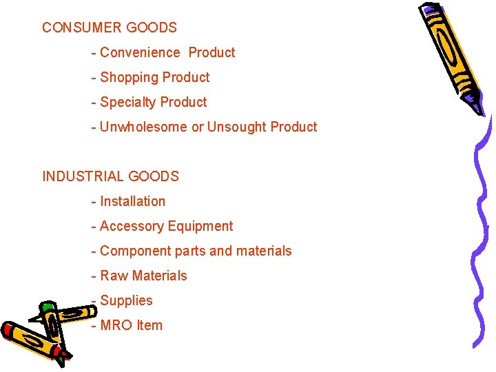 CONSUMER GOODS - Convenience Product - Shopping Product - Specialty Product - Unwholesome or