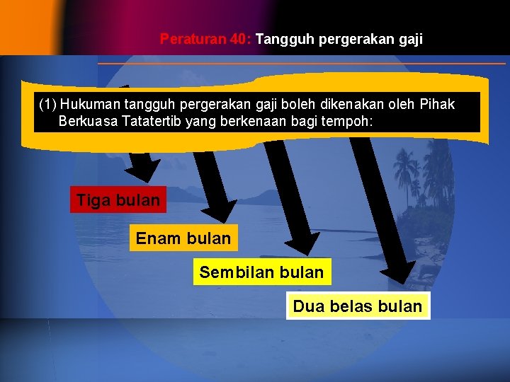 Peraturan 40: Tangguh pergerakan gaji (1) Hukuman tangguh pergerakan gaji boleh dikenakan oleh Pihak