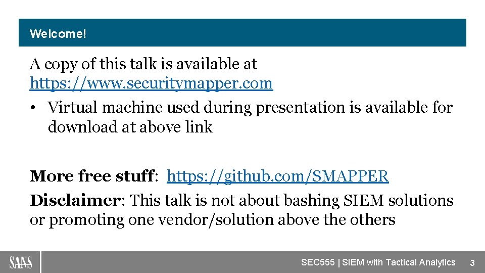 Welcome! A copy of this talk is available at https: //www. securitymapper. com •